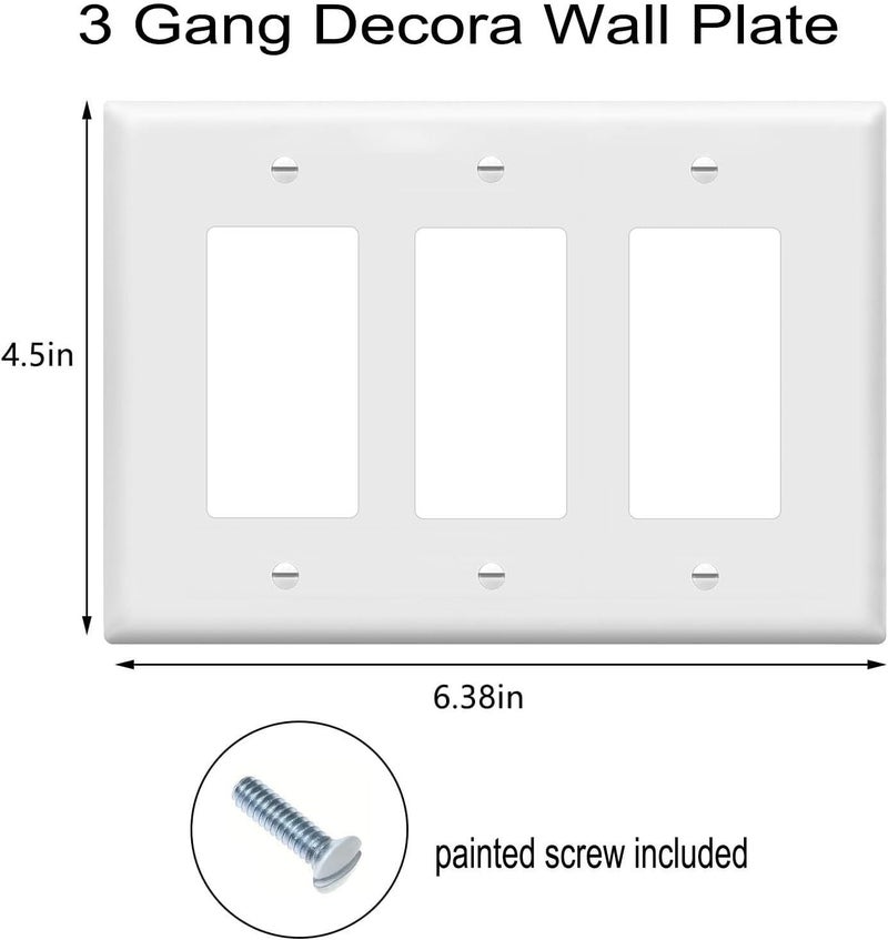 ZEFTV Decorator Wall Plates 3-Gang Switch Outlet Electrical Cover Plate Unbreakable Thermoplastic Faceplate for Light Receptacle Outlet Switch, White (3 Pack) - Image 2